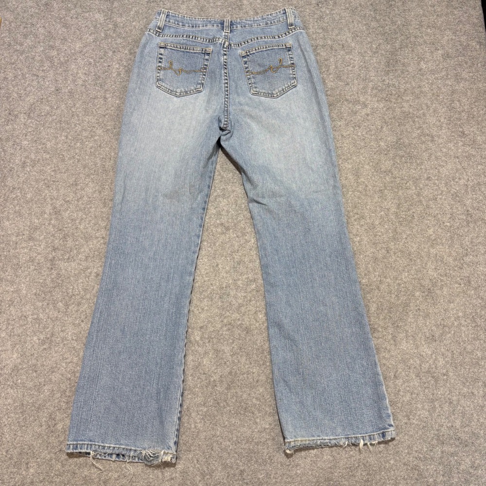 St Johns Bay Stretchboot Jeans Womens 8S Light Wash Denim Bootcut Distressed Hem